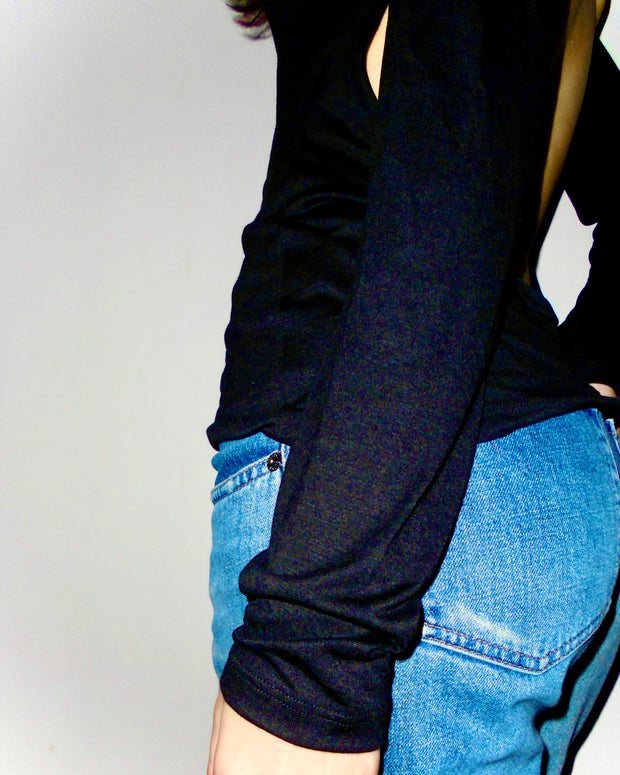 Chiara Long Sleeve Backless Top – White & Black (Limited Edition)