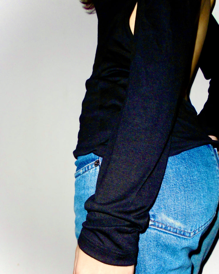 Chiara Long Sleeve Backless Top – White & Black (Limited Edition)