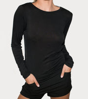 Chiara Long Sleeve Backless Top – White & Black (Limited Edition)