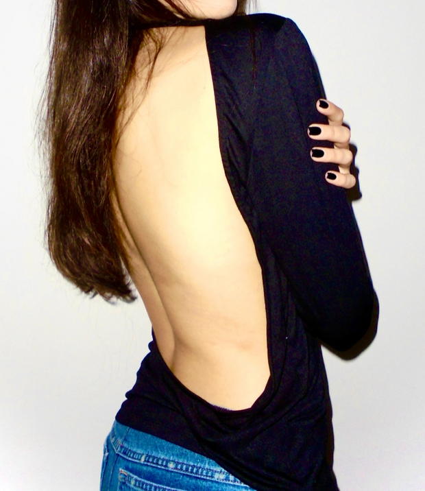 Chiara Long Sleeve Backless Top – White & Black (Limited Edition)